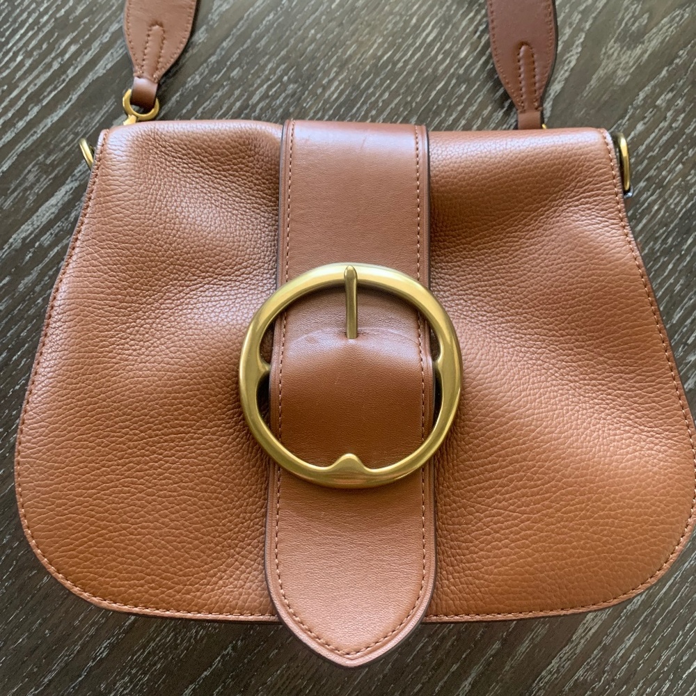 Ralph Lauren Saddlebag Crossbody Adjustable Strap in Warm Brown leather